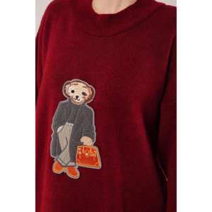 Pull en maille bordeaux pour femme, décontracté, anti-boulochage, 14 Gg, 320 grammes, couleur bordure - Product Image 6