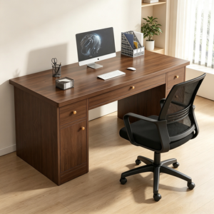 Home <strong>Office</strong> Executive <strong>Desk</strong> with Drawers <strong>Foldable</strong> PVC Design Minimalist Modern for Single Workstation Computer Use - Product Image 2
