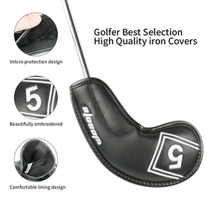 Fábrica al por mayor logotipo personalizado OEM PU Head Covers impermeable duradero 9 <span class=keywords><strong>Pcc</strong></span>/Set palos de hierro negro Golf cuero Headcover - Product Image 6