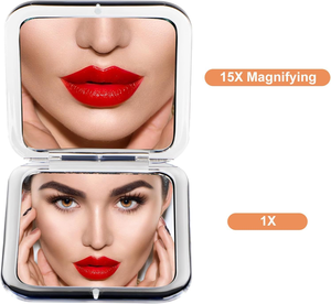 Travel Double-Sided Folding Handheld Magnifying <b>Mirror</b> with Plastic Frame <b>Square</b> Shape <b>Mirror</b> - Product Image 4