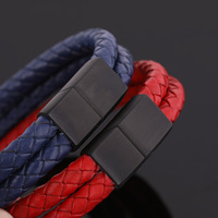 Bracelet en cuir véritable à double couche avec fermoir en acier inoxydable au design simple pour hommes