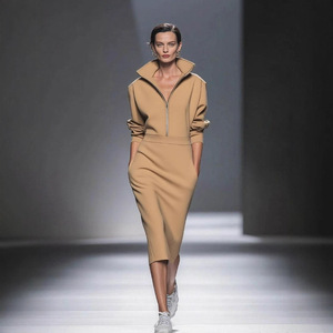 Vestido Largo Casual de Manga Larga con Cuello Polo y Cierre Antiestático, Cintura Imperio, para Mujer, Otoño-Invierno 2025 - Product Image 4