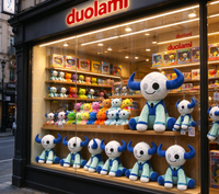 Peluche personnalisée de créature de dessin animé, douce, blanche et bleue, avec cornes, pour la décoration de la maison, OEM ODM, peluche personnalisée