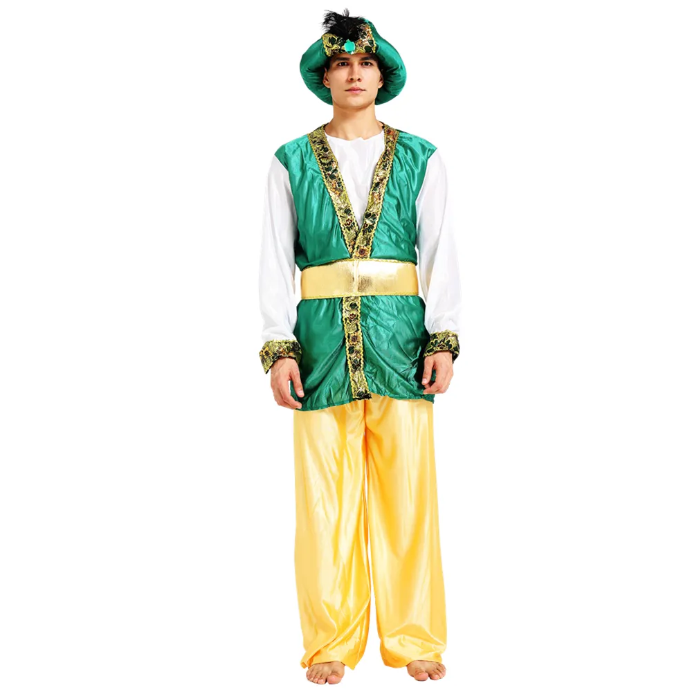 Disfraz de Halloween personalizado al por mayor, disfraz musulmán de Dubái, Jeque, padre e hijo, príncipe verde árabe, disfraz de Cosplay