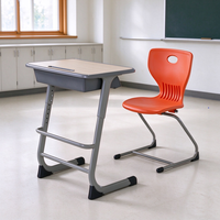 Ensemble robuste de bureau et chaise individuels pour écolier, mobilier de classe primaire, mobilier scolaire en PP, mobilier d'étude en plastique pour salle de classe