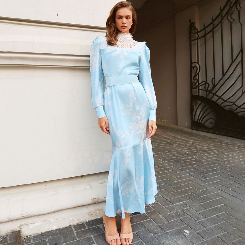 sachin and babi light blue dress womens long sleeve a line dress casual crew neck solid color
