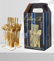 Amzn Top Seller Acier inoxydable 2025 24 pièces 24 pièces argenterie Cuillères Fourchettes Sets Couverts Or 24 Pc 24Pcs Couverts Set