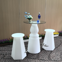 Ensemble table et chaises de bar en plastique blanc de luxe, design moderne, télécommande RGB, changement de couleur, batterie rechargeable, LED.