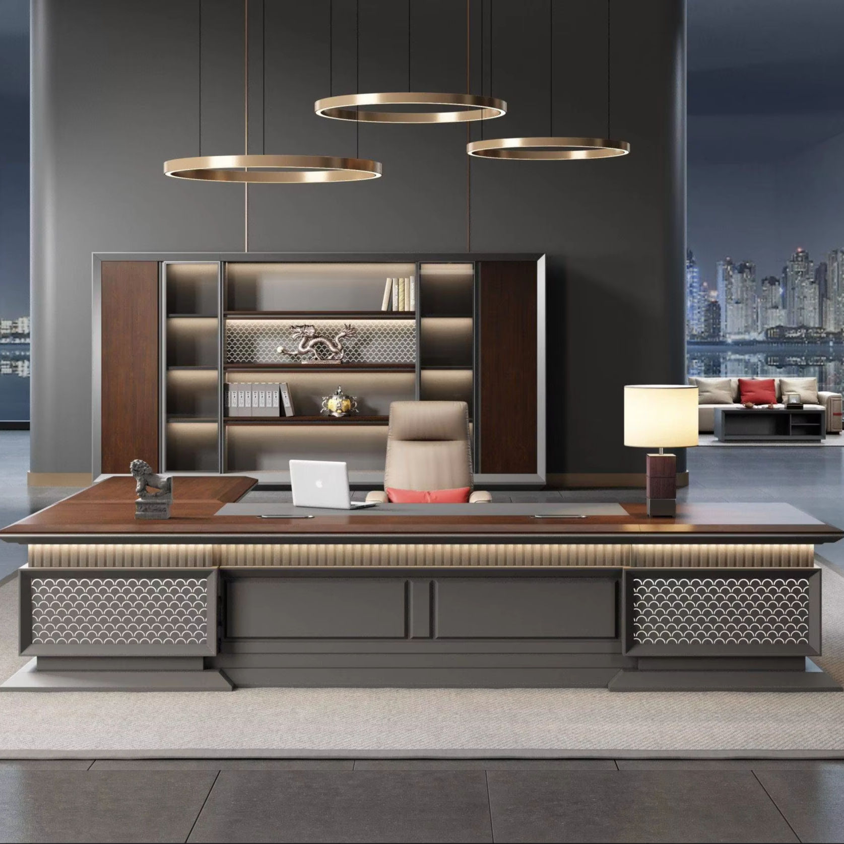Contemporary Luxury Executive Office Desk for Boss or Manager Convertible Wood Panel Design for CEOs
