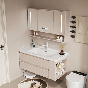 Unidad de almacenamiento de pared de baño de MDF lacado moderno contemporáneo con tapa de fregadero coordinada y compartimentos de almacenamiento espaciosos - Product Image 2