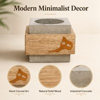 Support de bougie carré en béton de style nordique avec incrustation artistique en bois, centre de table industriel minimaliste pour hôtels et cafés
