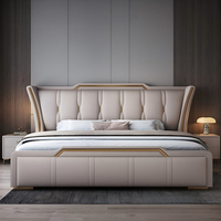 Ensemble de lit de rangement pas cher, meubles de chambre à coucher, lit en cuir de luxe léger italien, cadre de lit moderne rembourré, ensemble de lit king-size moderne pour la maison