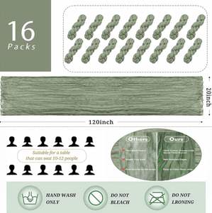 Chemin de table moderne en gaze de coton tissée verte, 10 pieds (120 pouces), réutilisable pour mariage et cérémonies nuptiales - Product Image 2