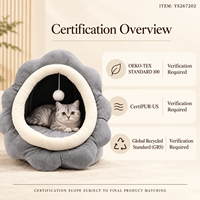 Lit pour chat rond en peluche courte grise et crème Yangyangpet avec jouet à suspendre en forme de balle