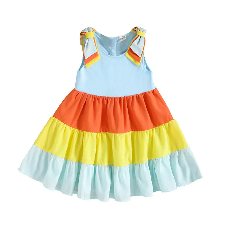 2022 children's summer slip girls dresses kids clothing Rainbow Colorblock Pattern kids dress