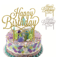Décoration de gâteau en acrylique dorée « Joyeux anniversaire » / Grand château de princesse en acrylique doré pailleté / Décorations de gâteau en acrylique « Vive »