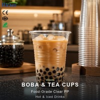 Gobelet jetable en PP 500ml 700ml pour les boutiques de bubble tea et de milk tea, gobelet transparent de qualité alimentaire sans BPA avec couvercle plat scellé pour perles de tapioca