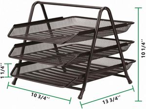 Office Home School 3-Tier Metal Mesh <b>File</b> Rack Organizer Desk Letter <b>Tray</b> Paper Document Holder - Product Image 3