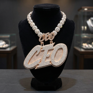 TIARAS JEWELS Collier unisexe de luxe Hip Hop en Argent sterling rhodié Or rose avec Pendentif lettre CEO en Moissanite - Product Image 6