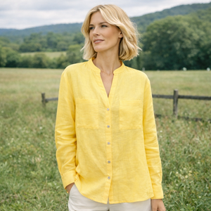 Fornitore di Alta Qualità per Personalizzazione Abbigliamento Femminile: Eleganti Camicie Larghe in <span class=keywords><strong>Lino</strong></span> Giallo con Bottoni e Maniche Lunghe per Donne - Product Image 5