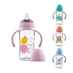 10OZ/300ML PP geniş boyun bebek besleme saplı şişe, bebek biberon, BPA ücretsiz bebek biberon