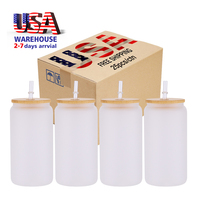 USA Warehouse RTS 16oz verre dépoli peut Sublimation blanc Soda Mason Jar 500ml Matte Beer Glass Cup avec couvercle en bambou et paille