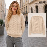 Pull en maille torsadée personnalisé ODM pour femme, col rond, manches longues, coupe ample, idéal pour l'automne et l'hiver