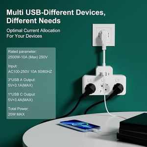 OFF-THE-SHELF OEM 3 EU Outlets Power Strip with Individual Switch 3 <b>USB</b>-A and 1 Type-<b>C</b> Ports Socket 5cm Power Cord EU <b>Plug</b> - Product Image 4