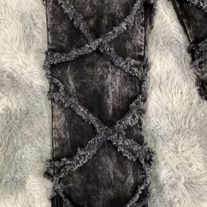 DENIMGUYS personnalisé Y2K détruit couture jean hommes noir lavé jean <span class=keywords><strong>gothique</strong></span> Street Wear en détresse Baggy lâche Denim pantalon - Product Image 5