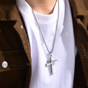 Fine Stainless Steel <b>Men</b> Pendant Jewelry <b>Necklace</b> Cz Zircon Cross Charm <b>Necklace</b> - Product Image 5