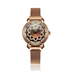 New Trend Women's Watches Rotating Starry Dial Fashion Quartz Watch Elegant Rhinestone Japan Movement PC21J Analog Wrist Watch