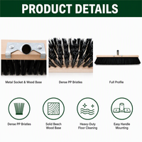 Brosse de sol robuste à poils en PP densité 60 cm, base en bois de hêtre, manche à emboîtement métallique, pour nettoyage intensif