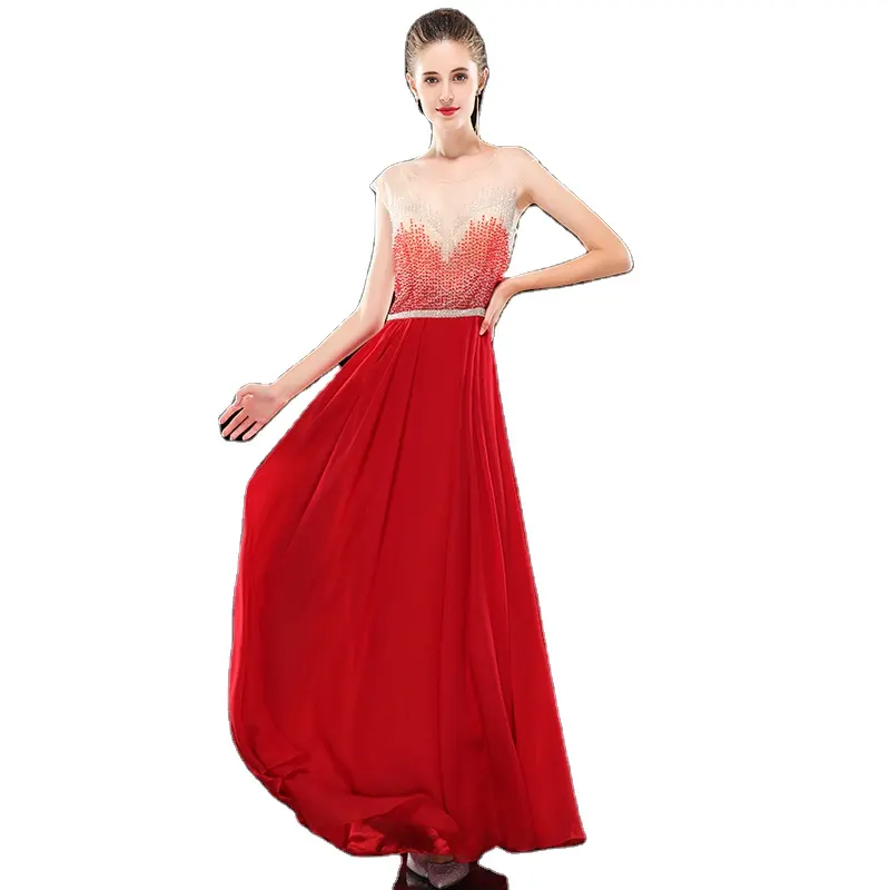 crystal high quality crystal diamond latest design chiffon evening gown red luxury evening dress 2022
