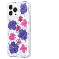 Étui de téléphone de luxe en TPU+PC transparent avec fleurs séchées, anneau magnétique et design antichoc pour 18/17 Pro Max