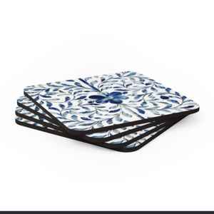 Sous-verres classiques élégants en noyer incrusté d'os bleu blanc Design floral Ensemble décoratif de qualité supérieure écologique Meilleure vente Attrayant - Product Image 4