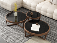 Ensemble de table basse en bois Table basse Table basse en verre et bois luxe nordique pour salon moderne rond noir 1 pièce