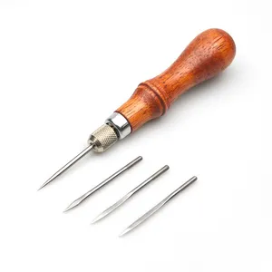 Professional Leather Handmade Tools 4 in 1 Sewing Awl Tool Set for Leathercraft with Wood Handle