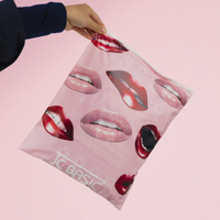Sac en plastique à fermeture éclair personnalisé avec logo, imprimé lèvres roses sexy, givré, réutilisable, recyclable, pour vêtements et emballages de boutique