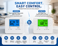 Thermostat numérique sans fil à écran carré blanc pour système CVC, chauffage et refroidissement, non programmable, avec programmation flexible