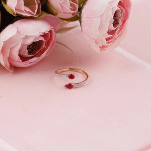 Bague d'éternité délicate en or massif 10K avec rubis naturel et diamants, alliance de mariage, bijou élégant et remarquable, cadeau pour elle, femme - Product Image 1