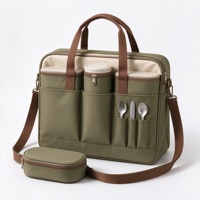 Sac à bandoulière pour pique-nique avec compartiment central pour bouteille, poches pour couverts et poignées de transport pour le camping, les voyages et les repas en plein air