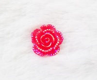 14mm bunga mawar merah Resin manik lem pada gaun pernikahan dan permata imitasi pipih pada anting Stud sebagai hiasan terlaris