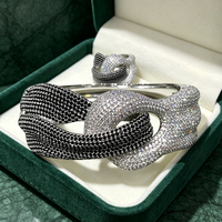 Ensemble de bijoux de mariage brillants de haute qualité H149C, cadeau pour femme, tendance, romantique, bracelet et bague, ensemble de 2 bijoux, nouveauté