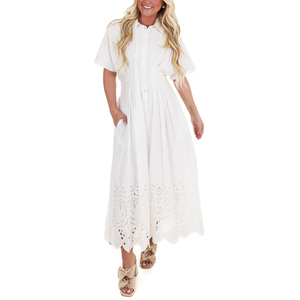Vestido de Verano Personalizado para Mujer, Moderno, con Bordado de Ojales, Casual, Sencillo, de Algodón Blanco, Corte en A, Elegante, de Tela de Lana - Product Image 4