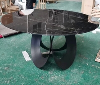 Meubles de salle à manger modernes, table ronde en pierre frittée, table de restaurant en métal noir