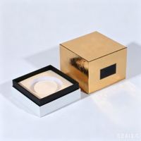 Boîte cadeau rigide en papier doré haut de gamme personnalisée avec gaufrage et couvercle à fenêtre noire scintillante pour bougie