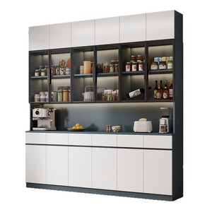 Aparador moderno minimalista de pared con puertas de vidrio e iluminación LED para almacenamiento en la sala de estar - Product Image 5