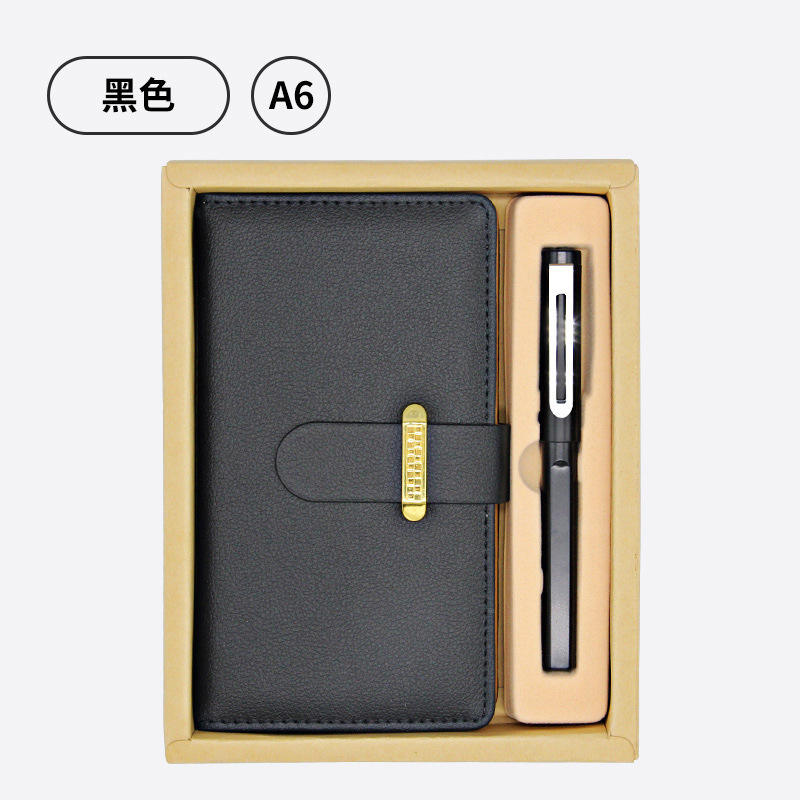 Ensemble de deux cahiers A6 dorés [Cahier et stylo en plastique] Noir