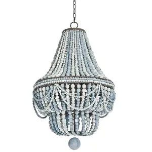 <span class=keywords><strong>Lampadario</strong></span> in Stile Industriale Rustico con <span class=keywords><strong>Doppio</strong></span> Strato di Grandi Perle di Legno per Soffitti Alti - Product Image 1