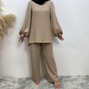 패션 이슬람 여성 투피스 세트 탑 바지 하이 퀄리티 겸손한 옷 이슬람 이드 두바이 터키 도매 2327 + 2328 - Product Image 4